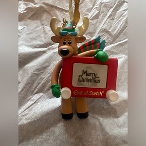 Vintage Carlton Cards Etch A Sketch "Etching Santa" Reindeer Reindeer Ornament